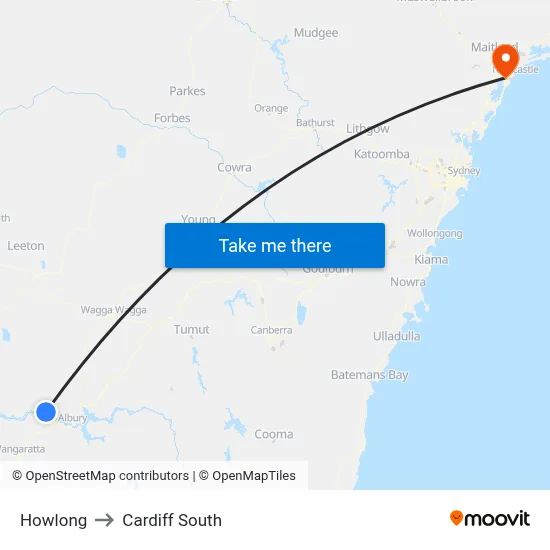 Howlong to Cardiff South map
