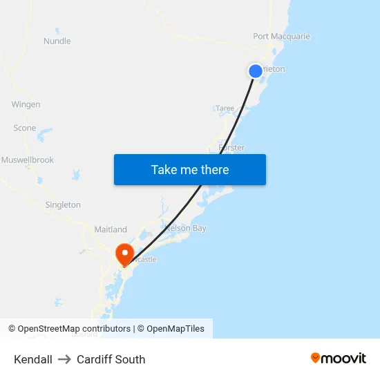 Kendall to Cardiff South map