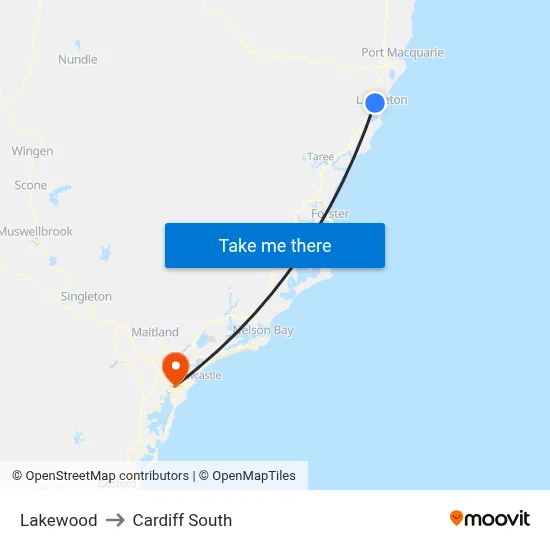 Lakewood to Cardiff South map