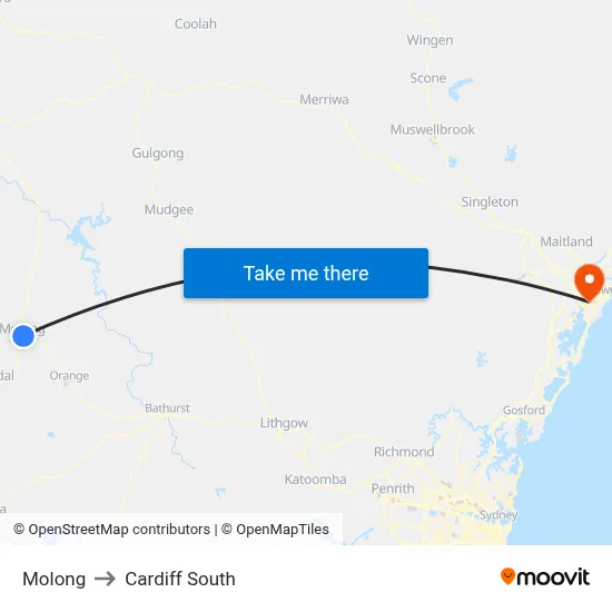 Molong to Cardiff South map