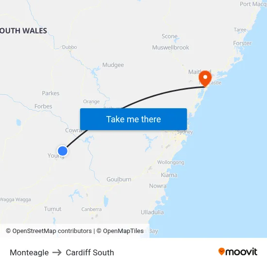 Monteagle to Cardiff South map
