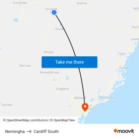Nemingha to Cardiff South map