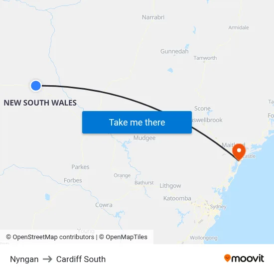 Nyngan to Cardiff South map