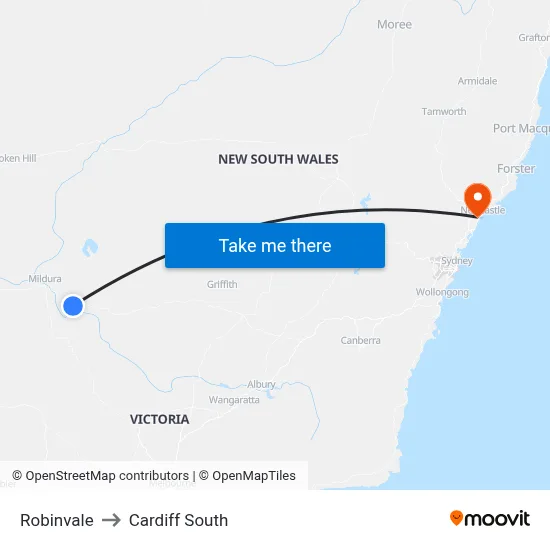 Robinvale to Cardiff South map