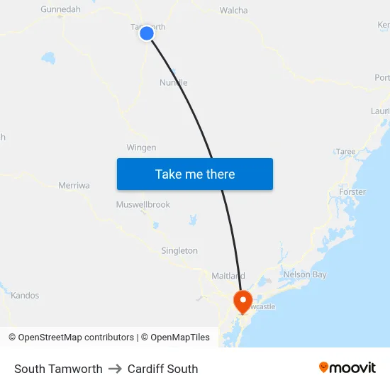 South Tamworth to Cardiff South map
