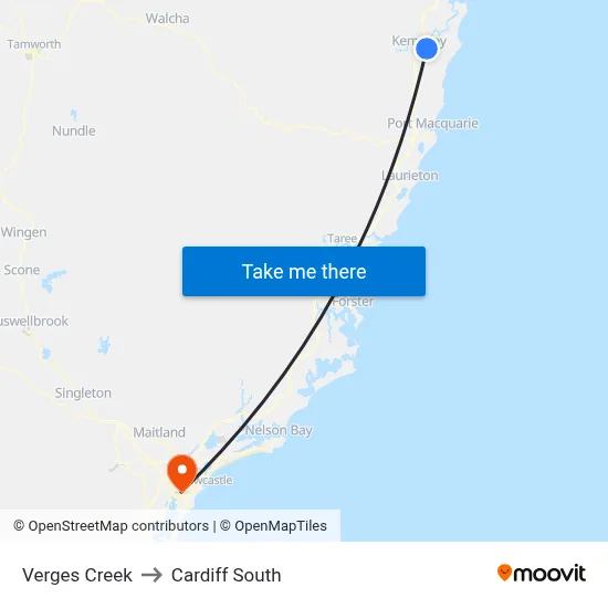 Verges Creek to Cardiff South map