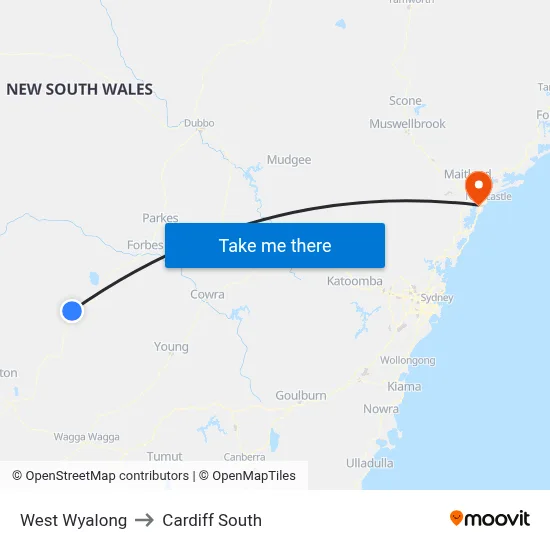 West Wyalong to Cardiff South map