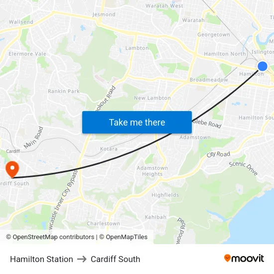 Hamilton Station to Cardiff South map