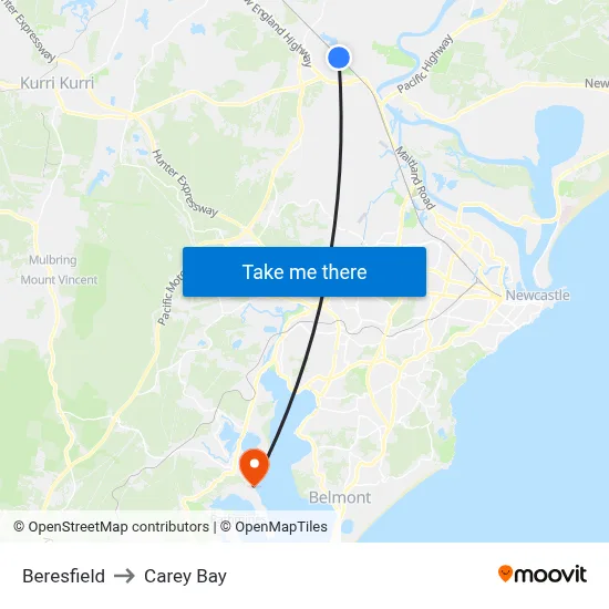 Beresfield to Carey Bay map