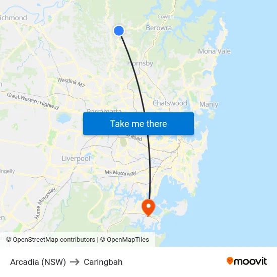 Arcadia (NSW) to Caringbah map