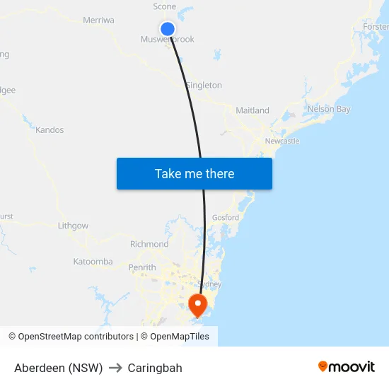 Aberdeen (NSW) to Caringbah map