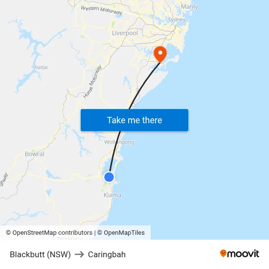 Blackbutt (NSW) to Caringbah map