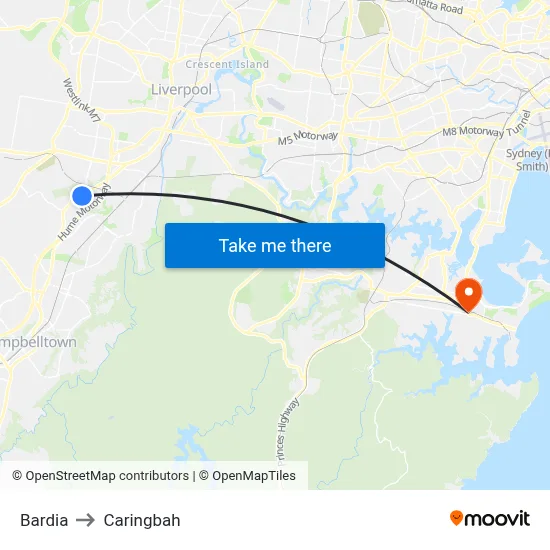 Bardia to Caringbah map