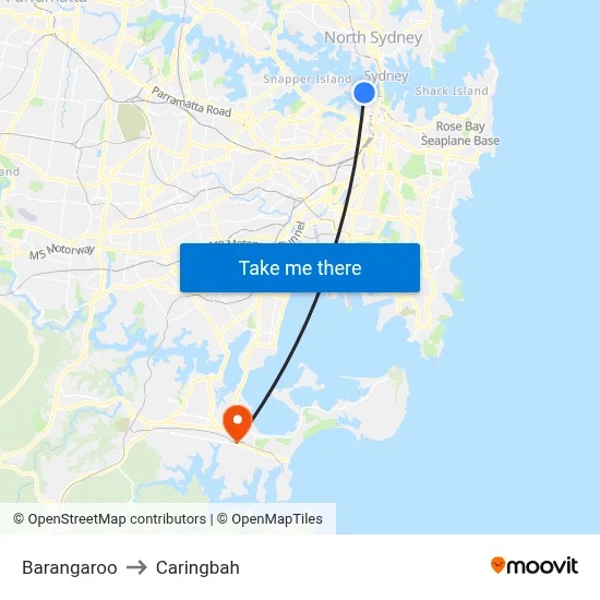 Barangaroo to Caringbah map