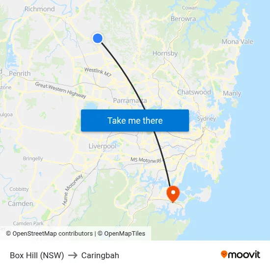 Box Hill (NSW) to Caringbah map