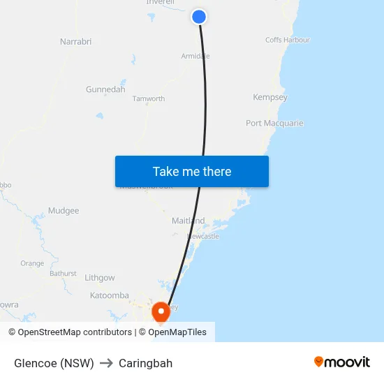 Glencoe (NSW) to Caringbah map