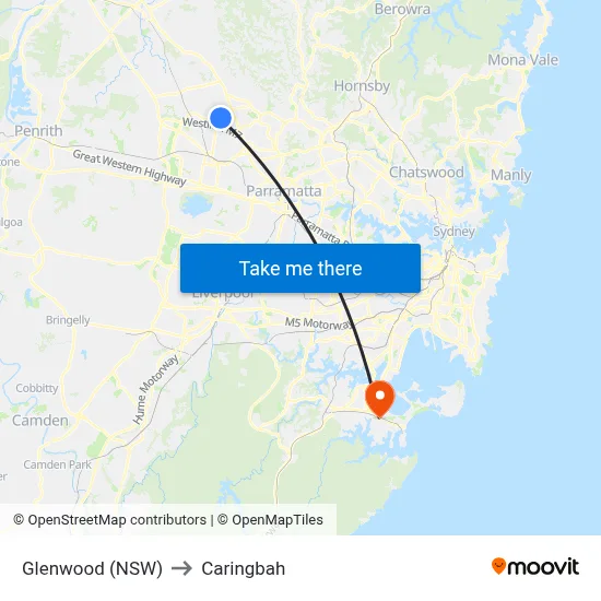 Glenwood (NSW) to Caringbah map
