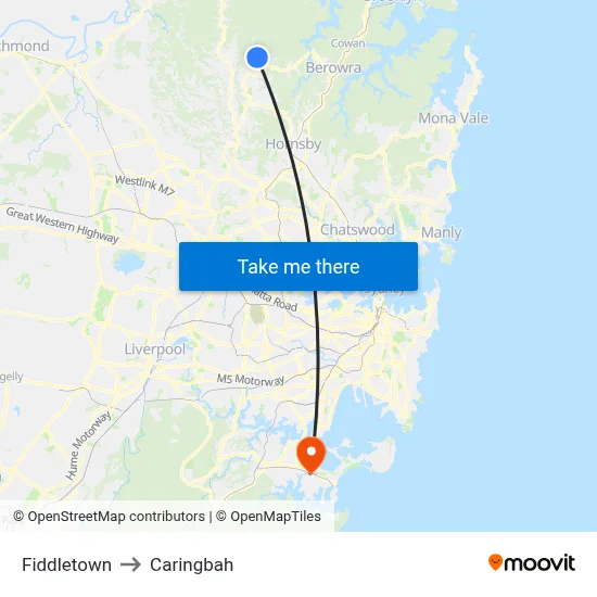 Fiddletown to Caringbah map