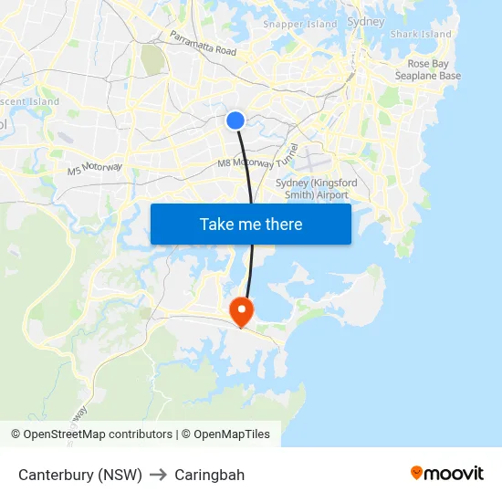 Canterbury (NSW) to Caringbah map