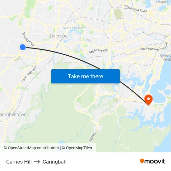 Carnes Hill to Caringbah map
