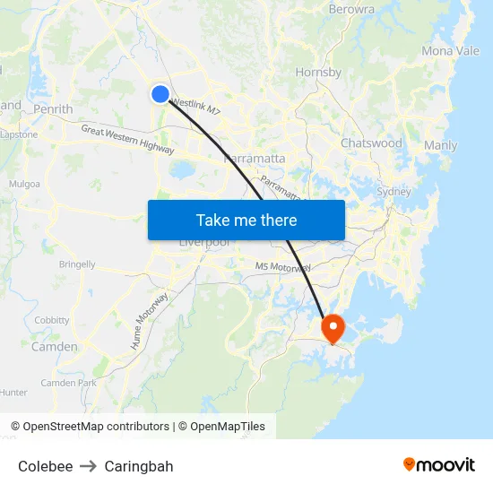 Colebee to Caringbah map