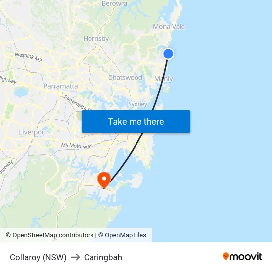 Collaroy (NSW) to Caringbah map