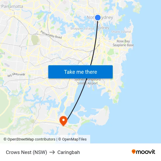 Crows Nest (NSW) to Caringbah map