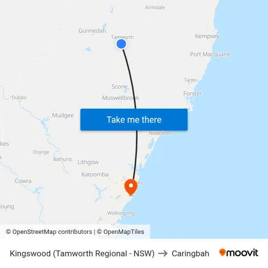 Kingswood (Tamworth Regional - NSW) to Caringbah map