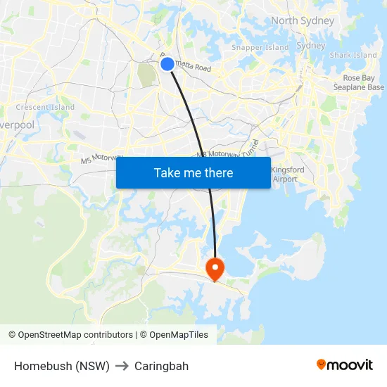 Homebush (NSW) to Caringbah map