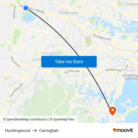 Huntingwood to Caringbah map