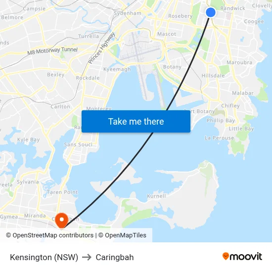 Kensington (NSW) to Caringbah map
