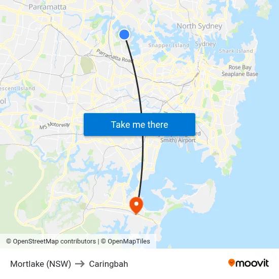 Mortlake (NSW) to Caringbah map