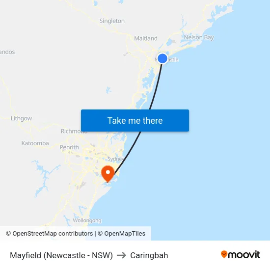 Mayfield (Newcastle - NSW) to Caringbah map