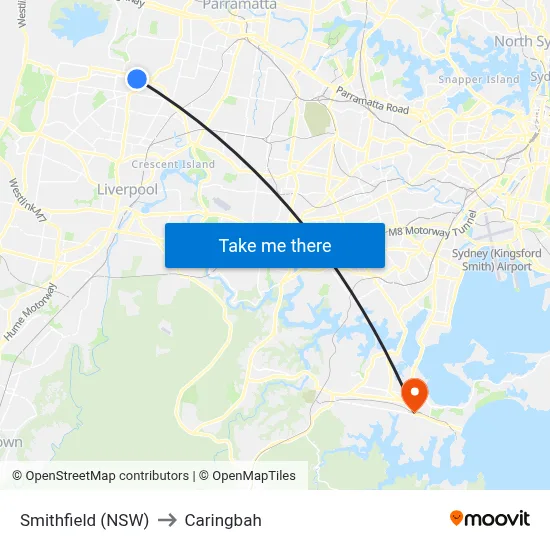 Smithfield (NSW) to Caringbah map