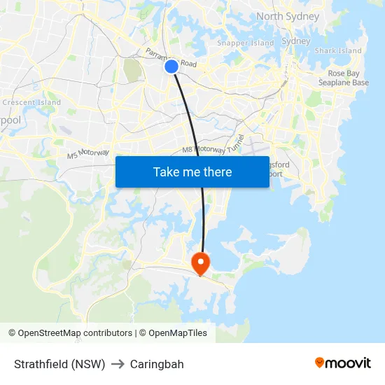 Strathfield (NSW) to Caringbah map