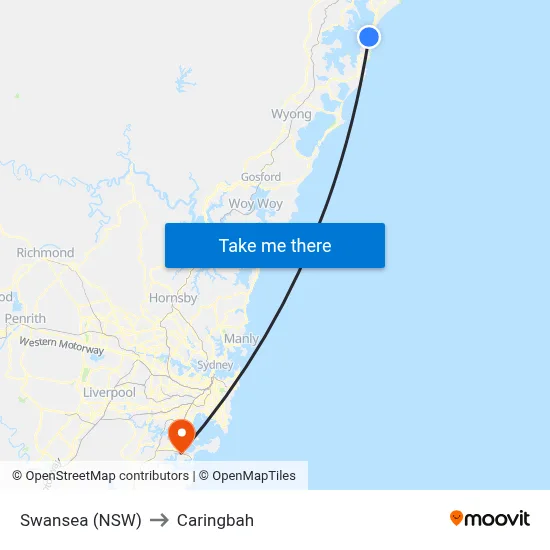 Swansea (NSW) to Caringbah map