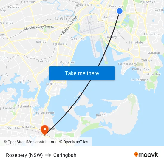 Rosebery (NSW) to Caringbah map