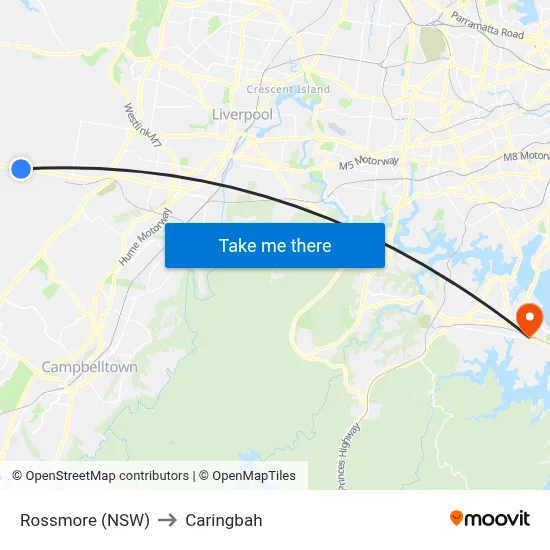 Rossmore (NSW) to Caringbah map