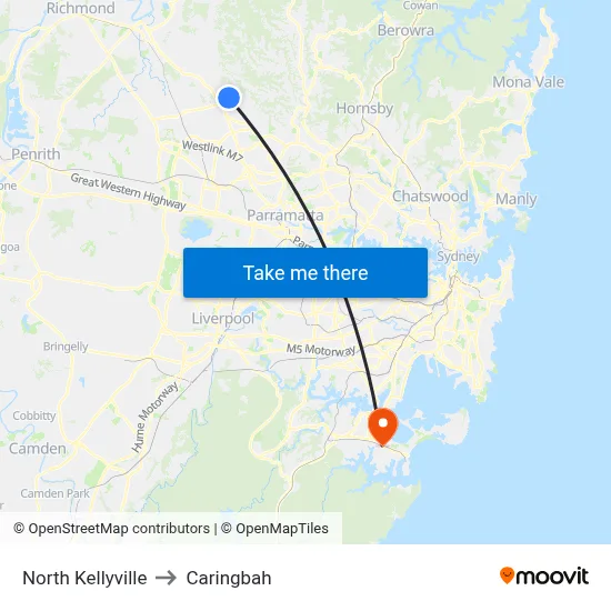 North Kellyville to Caringbah map