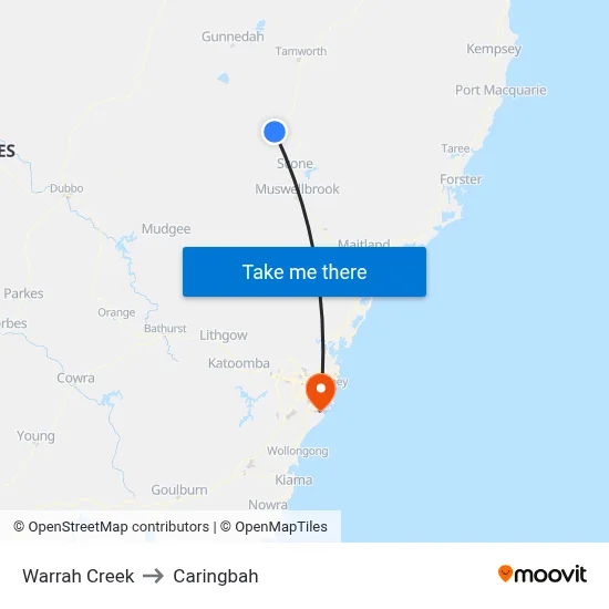 Warrah Creek to Caringbah map