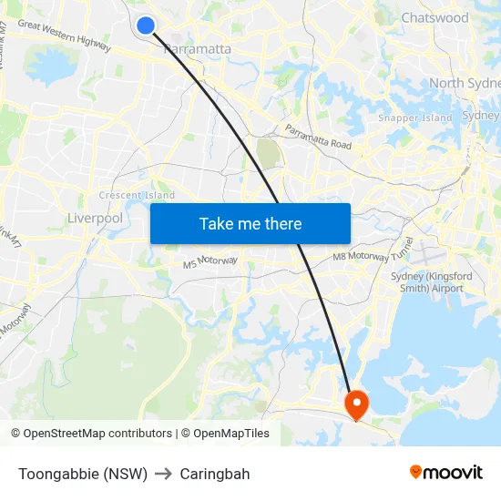 Toongabbie (NSW) to Caringbah map