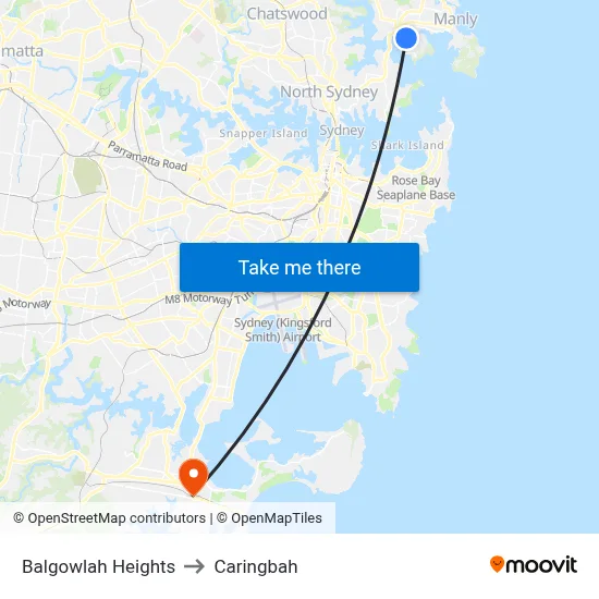 Balgowlah Heights to Caringbah map