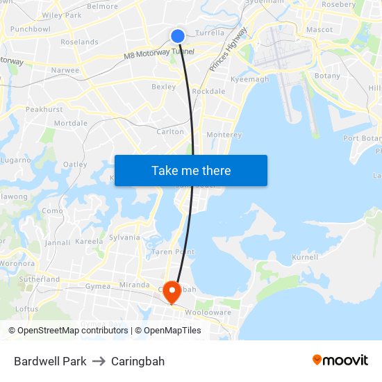 Bardwell Park to Caringbah map