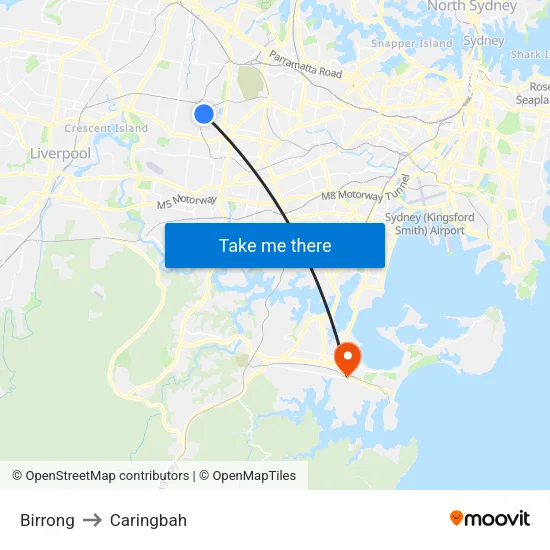 Birrong to Caringbah map