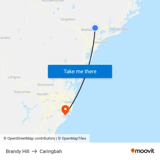 Brandy Hill to Caringbah map