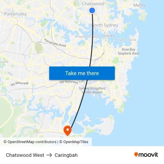 Chatswood West to Caringbah map