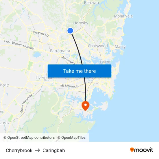 Cherrybrook to Caringbah map