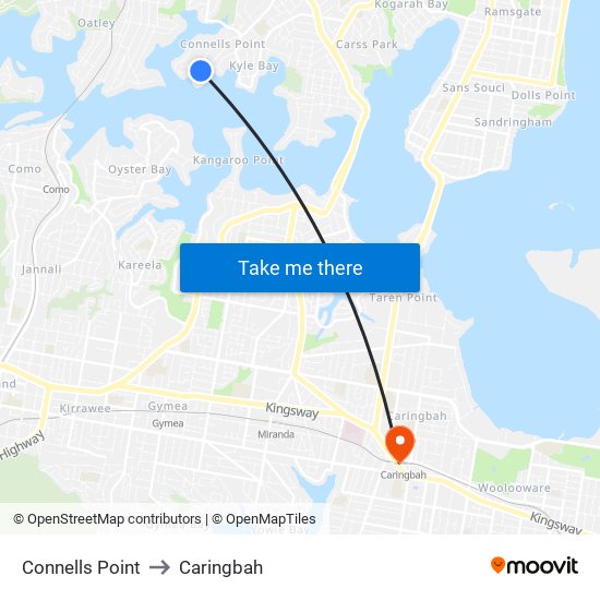 Connells Point to Caringbah map