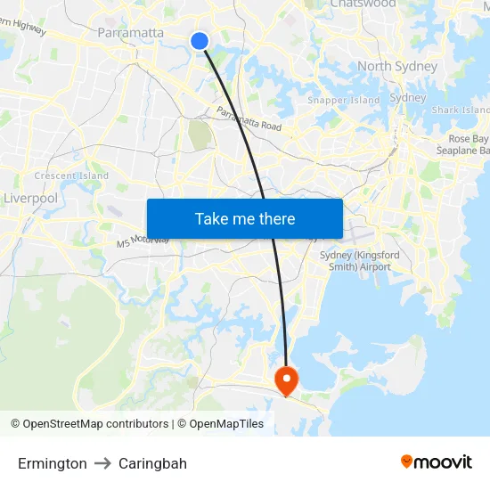 Ermington to Caringbah map