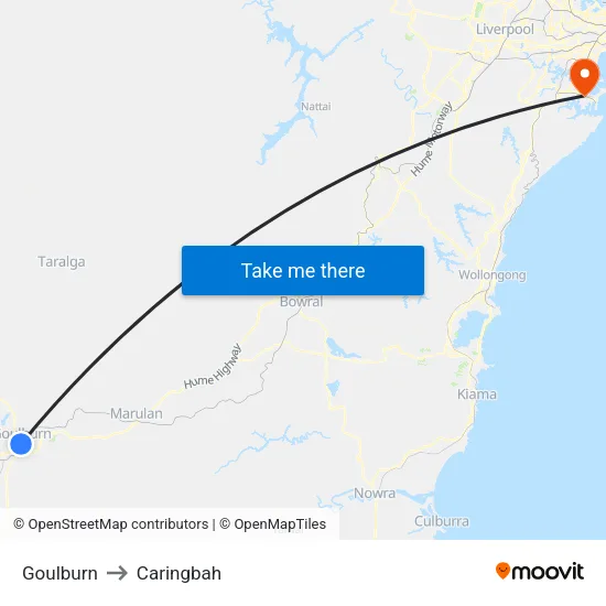 Goulburn to Caringbah map